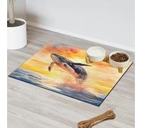 Oceans Sea Whale Pet Feeding Mat for Cat Dog Water Bowl Food Mats Pet Feeding Mats Absorbent Nti-Slip Contain Spills Protects Floors Placemat 30.4 x 50.8 cm