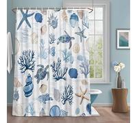 Oceans Sealife Shower Curtain with 12 Hooks Sea Turtles Corals Stars Shells Texture Waterproof Fabric Shower Curtains Sets for Bathroom Bath Decorations, Machine Washable, 36"x72"