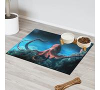Oceans Shallow Octopus Pet Feeding Mat for Cat Dog Water Bowl Food Mats Octopus Pet Feeding Mats Absorbent Nti-Slip Contain Spills Protects Floors Placemat 43.1 x 76.2 cm