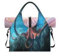Oceans Shallow Octopus Sports Duffle Bag with Shoe Compartment Octopus Weekend Overnight Bags Tote Cabin Luggage Bag for Gym Yoga Travel