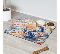 Oceans Theme Fish Coral Pet Feeding Mat for Cat Dog Water Bowl Food Mats Pet Feeding Mats Absorbent Nti-Slip Contain Spills Protects Floors Placemat 43.1 x 76.2 cm