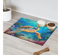 Oceans Turtle Submarine World Pet Feeding Mat for Cat Dog Water Bowl Food Mats Pet Feeding Mats Absorbent Nti-Slip Contain Spills Protects Floors Placemat 43.1 x 76.2 cm