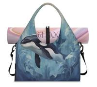Oceans Whale Watercolor Sports Duffle Bag with Shoe Compartment Weekend Overnight Bags Tote Cabin Luggage Bag for Gym Yoga Travel