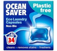 OceanSaver Eco Laundry Detergent Washing Capsules - 34 Loads | Non-Bio, Eco & Skin Friendly, Biodegradable & Scented, Removes Tough Stains | Vegan, Plastic-Free & Cruelty-Free | Plant Based Formula