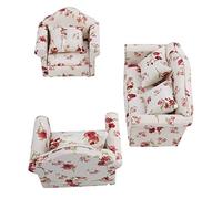 Oceanside Dollhouse Furniture, 1:12 Flower Pattern Dollhouse Accessories with Back Cushions, Mini Furniture for Scale Dollhouse, Doll (5.31 in)