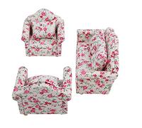 Oceanside Dollhouse Furniture, 1:12 Flower Pattern Dollhouse Accessories with Back Cushions, Mini Furniture for Scale Dollhouse, Doll (5.31 in)