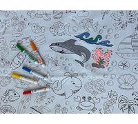 Oceantime Fun Design - XL Rectangle Tablecloth 60”X102” - Interactive Coloring Tablecloth for Kids - Poly/Cotton Fabric - Washable and Reusable - DIY Activity for Children and Adults