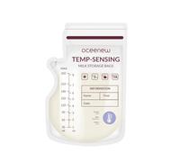 Oceenew 120 Pcs Temp-Sensing Breastmilk Storage Bags 250ml, BPA Free Milk Storage Bags with Pour Spout for Breastfeeding, Self-Standing or Flat Pre-sterilised Bag, Space Saving for Fridge or Freezer
