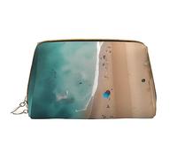 OCELIO Aerial View Of The Beach Leather Portable Cosmetic Bag (Large), Leather Clutch Zipper Cosmetic Bag,Toiletry Bag Travel Bag, Travel Storage Bag, White, One Size