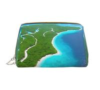 OCELIO An Island In The Ocean Leather Portable Cosmetic Bag (Large), Leather Clutch Zipper Cosmetic Bag,Toiletry Bag Travel Bag, Travel Storage Bag, White, One Size