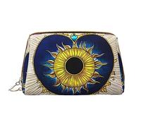 OCELIO Cartoon Heart Sun Leather Portable Cosmetic Bag (Large), Leather Clutch Zipper Cosmetic Bag,Toiletry Bag Travel Bag, Travel Storage Bag, White, One Size