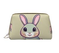 OCELIO Cute Little Bunny Leather Portable Cosmetic Bag (Large), Leather Clutch Zipper Cosmetic Bag,Toiletry Bag Travel Bag, Travel Storage Bag, White, One Size