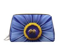 OCELIO Flower Heart Bee Leather Portable Cosmetic Bag (Large), Leather Clutch Zipper Cosmetic Bag,Toiletry Bag Travel Bag, Travel Storage Bag, White, One Size