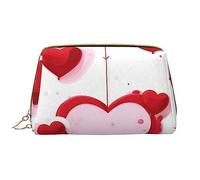 OCELIO Little Red Heart Leather Portable Cosmetic Bag (Large), Leather Clutch Zipper Cosmetic Bag,Toiletry Bag Travel Bag, Travel Storage Bag, White, One Size