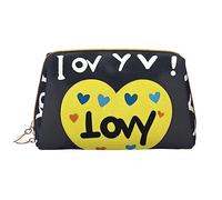 OCELIO Love You With All My Heart Leather Portable Cosmetic Bag (Large), Leather Clutch Zipper Cosmetic Bag,Toiletry Bag Travel Bag, Travel Storage Bag, White, One Size