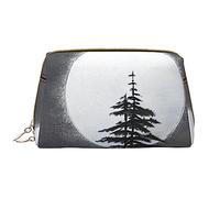 OCELIO Moon Pine Tree Leather Portable Cosmetic Bag (Large), Leather Clutch Zipper Cosmetic Bag,Toiletry Bag Travel Bag, Travel Storage Bag, White, One Size