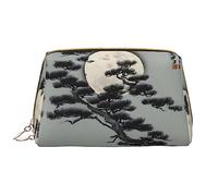 OCELIO Pine Tree Under The Moon Leather Portable Cosmetic Bag (Large), Leather Clutch Zipper Cosmetic Bag,Toiletry Bag Travel Bag, Travel Storage Bag, White, One Size