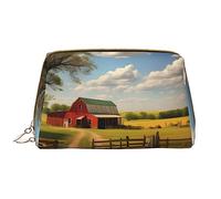 OCELIO Ranch View Leather Portable Cosmetic Bag (Large), Leather Clutch Zipper Cosmetic Bag,Toiletry Bag Travel Bag, Travel Storage Bag, White, One Size