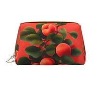 OCELIO Red Apricot Leather Portable Cosmetic Bag (Large), Leather Clutch Zipper Cosmetic Bag,Toiletry Bag Travel Bag, Travel Storage Bag, White, One Size