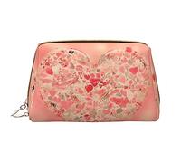 OCELIO Red Heart Flowers Leather Portable Cosmetic Bag (Large), Leather Clutch Zipper Cosmetic Bag,Toiletry Bag Travel Bag, Travel Storage Bag, White, One Size