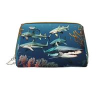 OCELIO Sharks Under The Sea Leather Portable Cosmetic Bag (Large), Leather Clutch Zipper Cosmetic Bag,Toiletry Bag Travel Bag, Travel Storage Bag, White, One Size