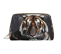OCELIO Tiger At Rest Leather Portable Cosmetic Bag (Large), Leather Clutch Zipper Cosmetic Bag,Toiletry Bag Travel Bag, Travel Storage Bag, White, One Size