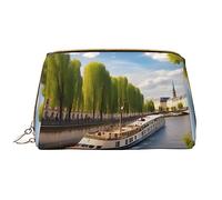 OCELIO View Of The Seine Leather Portable Cosmetic Bag (Large), Leather Clutch Zipper Cosmetic Bag,Toiletry Bag Travel Bag, Travel Storage Bag, White, One Size
