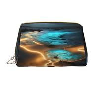 OCELIO View Under The Moon Leather Portable Cosmetic Bag (Large), Leather Clutch Zipper Cosmetic Bag,Toiletry Bag Travel Bag, Travel Storage Bag, White, One Size