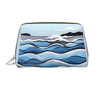 OCELIO Waves Lapping At The Rocks Leather Portable Cosmetic Bag (Large), Leather Clutch Zipper Cosmetic Bag,Toiletry Bag Travel Bag, Travel Storage Bag, White, One Size