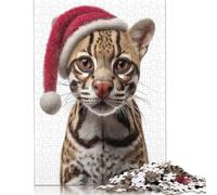 Ocelot Wearing A Christmas Hat Puzzles 1000 Piece Wooden Puzzle for Adults And Teenager Family Game for Adults And Teenagers 1000pcs (75x50cm)