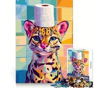 Ocelot with Toilet Paper Hat Jigsaw Puzzle for Adults 1000 Pieces Boost Recall Leisure Fun Accurate Edge Lovely Present (38x26cm)