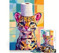 Ocelot with Toilet Paper Hat Jigsaw Puzzles1000 Pieces Mind Skill Toy Soothing Play Precision Cut Art Collection Piece (38x52cm)
