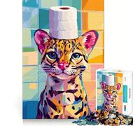 Ocelot with Toilet Paper Hat Jigsaw Puzzles1000 Pieces Mind Skill Toy Soothing Play Precision Cut Art Collection Piece (38x52cm)