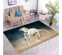 Ocervd White Horse Runs Forward in The Dust on A Dark Background Area Rug 2x3ft Rugs for Living Room Bedroom