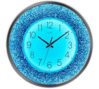 OCEST 12 Inch Wall Clocks Crushed Diamond Night Light, Silent LED Sparkle Glow in The Dark Decorative Large Display Clock for Bedroom, Living Room, Kitchen - Blue
