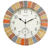 OCEST 13 Inch Outdoor Garden Wall Clock with Thermometer, Vintage Style | Waterproof, weather-resistant design with silent battery movement, large easy-read dial for patio, pool, garden