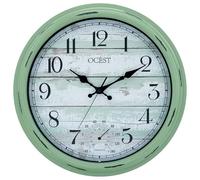 OCEST 16 Inch Garden Clocks Outdoor Waterproof, Large Wall Clock with Thermometer, Silent Non-Ticking Battery Operated Decor for Patio Pool Porch Garden(Retro Green)