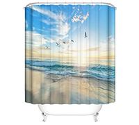 OCEUMACO 3D Ocean Beach Shower Curtain Wet Room Tropical Sea Scenery Shower Curtains Bathroom Outdoor Birds Sunset Pattern Bath Curtain Mould Proof Resistant Washable 200cm x 200cm Waterproof