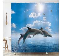 OCEUMACO Dolphin Shower Curtain Anti Mould Proof Resistant Extra Wide 240x200 cm Blue Ocean Sea Bath Shower Curtains for Bathroom Wet Room with Hooks Waterproof Washable Fabric