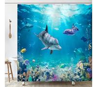 OCEUMACO Dolphin Shower Curtain Anti Mould Proof Resistant Extra Wide 240x200 cm Blue Ocean Underwater Bath Shower Curtains for Bathroom Wet Room with Hooks Waterproof Washable Fabric - A6