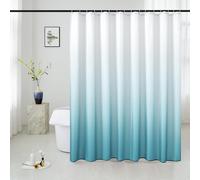OCEUMACO Extra Long Shower Curtain Anti Mould Proof Resistant 200x200cm Drop Ombre Bath Shower Curtains for Bathroom Wet Room with Hooks Waterproof Washable Fabric - White Turquoise