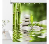 OCEUMACO Extra Long/Wide Shower Curtain Anti Mould Proof Resistant 200x200cm Drop Green Bamboo Zen Stones Bath Shower Curtains for Bathroom Wet Room Waterproof Washable Fabric with Hooks