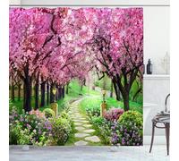OCEUMACO Garden Shower Curtain Outdoor, 3D Nature Flowers Scenery Decorative Shower Curtains Bathroom, Waterproof Fabric Bath Curtain Garden Scene View with Hooks 240x200 cm, A018
