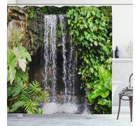 OCEUMACO Garden Shower Curtain Outdoor, 3D Waterfall Nature Landscape Scenery Bath Shower Curtains Bathroom Decor, Garden Scene Theme Waterproof Fabric with Hooks 200x200 cm, A016