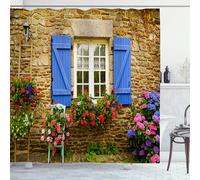 OCEUMACO Garden Shower Curtain Outdoor for Wet Room Outside Extra Wide Fabric 3D Window Flower Stone Wall Picture Scene Bathroom Curtains 240 x 200 cm Anti Mould Waterproof with Hooks