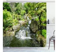 OCEUMACO Garden Shower Curtain Outdoor for Wet Room Outside Fence Long Fabric 3D Green Leaves Floral Trees Waterfall Nature Scenery Bathroom Curtains 200 x 180 cm Anti Mould Waterproof