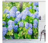OCEUMACO Shower Curtain 3D Garden for Wet Room Extra Wide Outdoor Scene Hydrangea Flowers Picture Bathroom Curtains Anti Mould Proof Resistant 240 x 200 cm Waterproof with Hooks - Green Blue