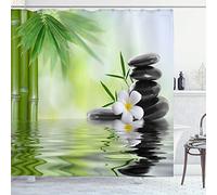 OCEUMACO Shower Curtain 3D Zen Garden for Wet Room Extra Long Quality Fabric Spa Bamboo Bathroom Curtains Anti Mould Proof 120 x 200 cm Waterproof with Hooks Eyelets - Green