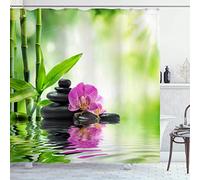 OCEUMACO Shower Curtain 3D Zen Garden for Wet Room Extra Long Quality Orchid Bamboo Bathroom Curtains Anti Mould Proof Resistant 120 x 180 cm Waterproof with Hooks Eyelets - Green