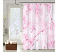OCEUMACO Shower Curtain Bathroom Wet Room 3D Marble Pattern Extra Long Quality Bath Curtains Anti Mould Proof Resistant Machine Washable 180 x 180 cm Waterproof Fabric with Hooks - Pink